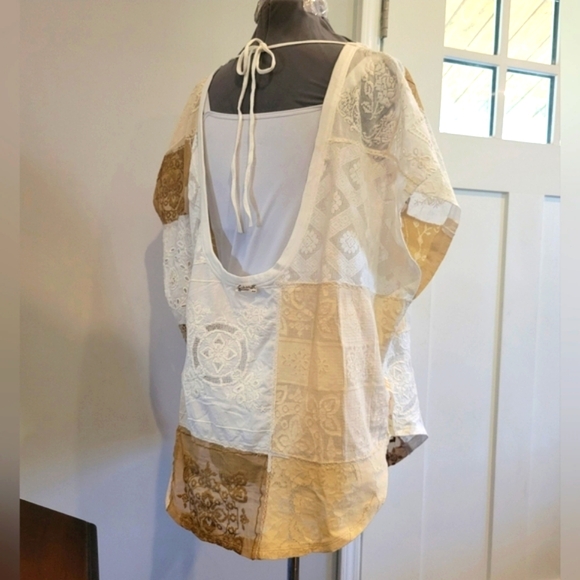 Free People Patchwork Lace Top in White and Tan - Picture 4 of 6